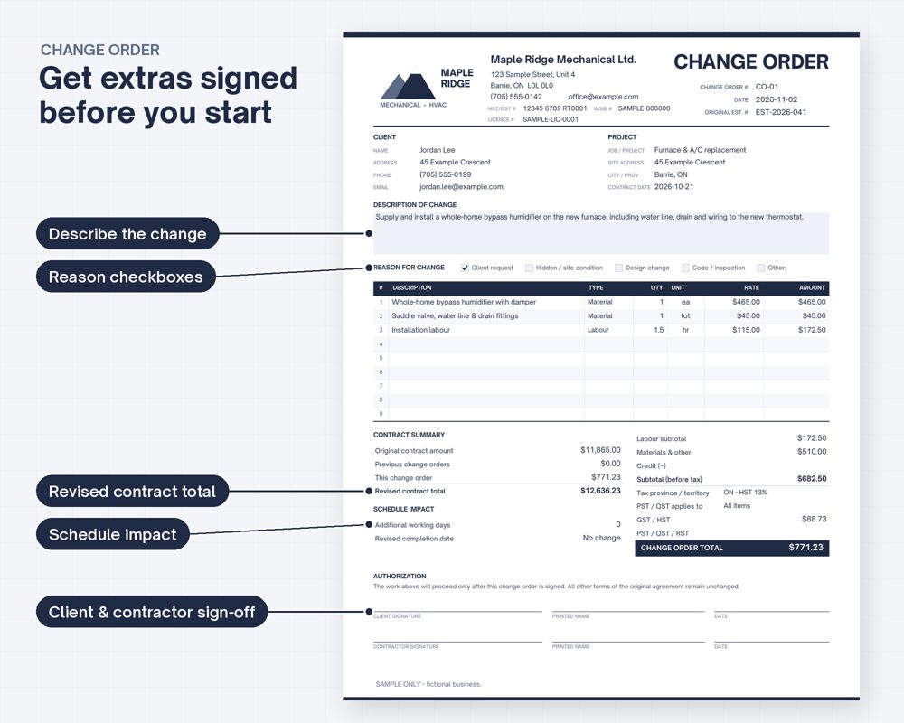 Change order template